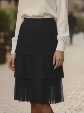 🇺🇸CARLUCCI BLACK FLAT PLEAT TIERED BLACK SKIRT PARTY 12
